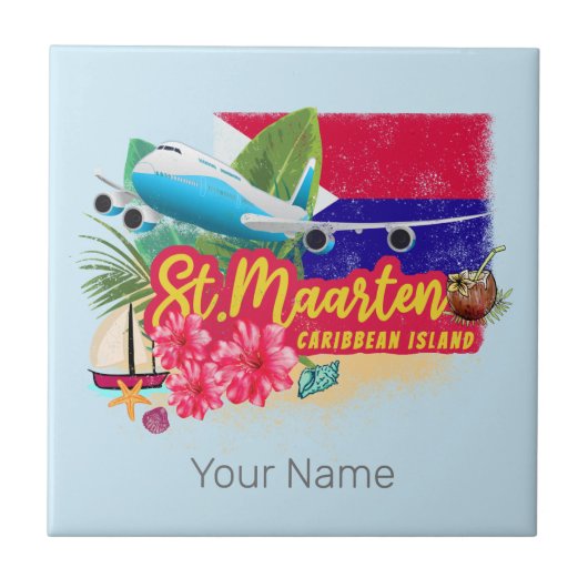 St. Maarten Retro Caribbean  Island Plane Tegeltje (Voorkant)