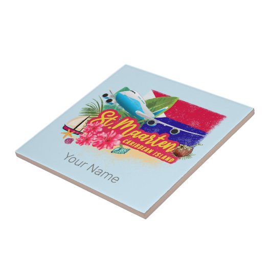 St. Maarten Retro Caribbean  Island Plane Tegeltje (Zijkant)