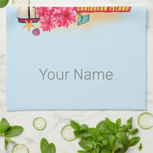 St. Maarten Retro Caribbean  Island Plane Theedoek (Gevouwen)