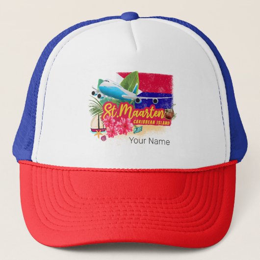 St. Maarten Retro Caribbean  Island Plane Trucker Pet (Voorkant)