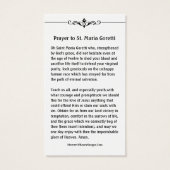 St. Maria Goretti Katholieke Prayer Heilige Kaart (Achterkant)