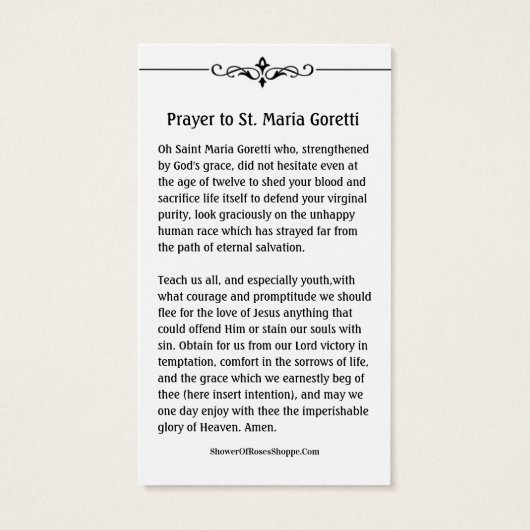 St. Maria Goretti Katholieke Prayer Heilige Kaart (Achterkant)