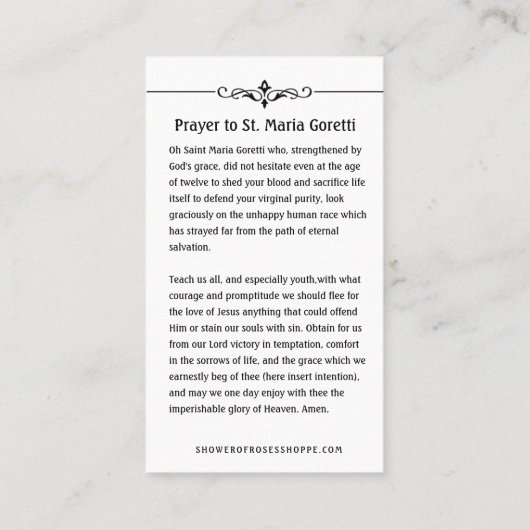 St. Maria Goretti Katholieke Prayer Heilige Kaart Plaatskaartje (Achterkant)