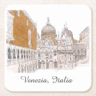 St. Marks Square Venice Italy Classic Illustration Kartonnen Onderzetters