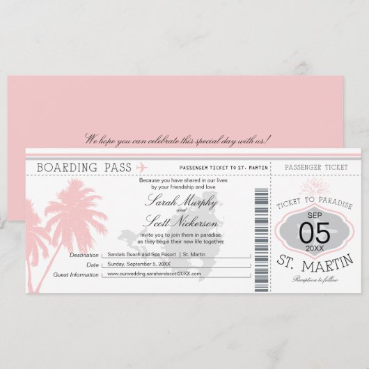 St. Martin Boarding Pass Destination Wedding Kaart (Voorkant / Achterkant)
