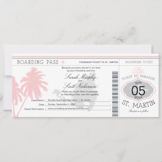 St. Martin Boarding Pass Destination Wedding Kaart (Voorkant)