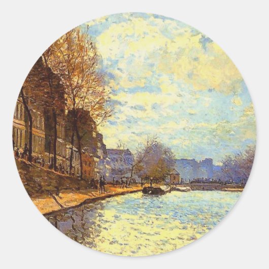 St. Martin Canal door Sisley Impressionist Paintin Ronde Sticker (Voorkant)