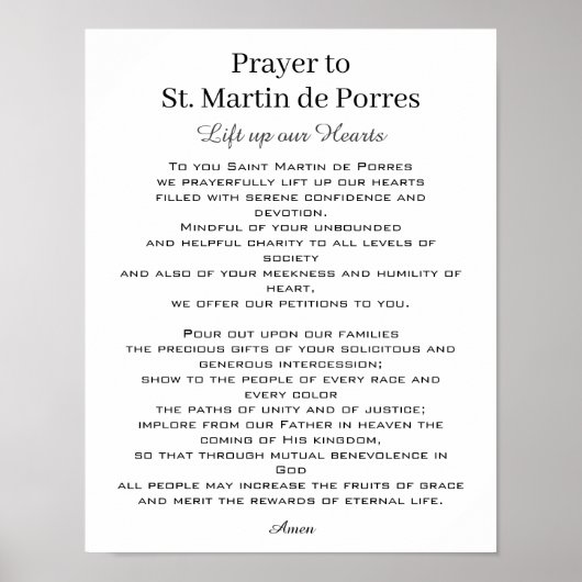 St. Martin de Porres Prayer Racial Harmony Poster (Voorkant)