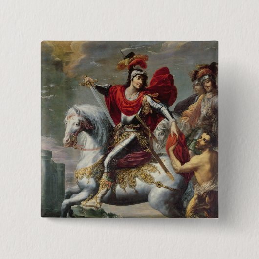 St. Martin deelt zijn cloak met de bedelaar Vierkante Button 5,1 Cm (Voorkant)