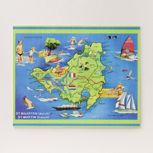 St Martin Eiland 16x20 Kaart Legpuzzel (Horizontaal)