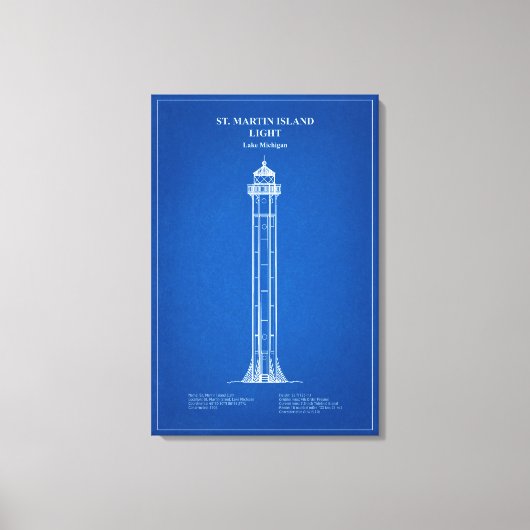 St. Martin Island Lighthouse - Michigan – AD Canvas Afdruk (Voorkant)