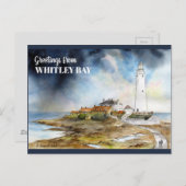 St Mary Lighthouse in Whitley Bay Waterverf Briefkaart (Voorkant / Achterkant)