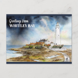 St Mary Lighthouse in Whitley Bay Waterverf Briefkaart