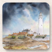St Mary Lighthouse Whitley Bay Waterverf Bier Onderzetter (Voorkant)