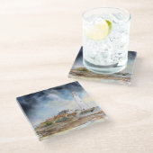 St Mary Lighthouse Whitley Bay Waterverf Glazen Onderzetter (Schuin)