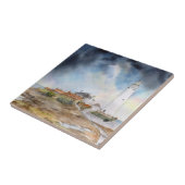 St Mary Lighthouse Whitley Bay Waterverf Tegeltje (Zijkant)