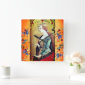 ST MARY MAGDALENE Orange Blue Floral Swirls Vierkante Klok (Huis)