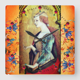 ST MARY MAGDALENE Orange Blue Floral Swirls Vierkante Klok