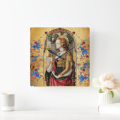 ST MARY MAGDALENE Red Blue Floral Swirls Parchment Vierkante Klok (Huis)