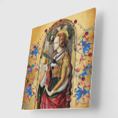 ST MARY MAGDALENE Red Blue Floral Swirls Parchment Vierkante Klok (Hoek)