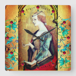 ST MARY MAGDALENE Yellow Blue Floral Swirls Vierkante Klok