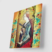 ST MARY MAGDALENE Yellow Blue Floral Swirls Vierkante Klok (Hoek)