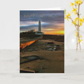 St. Mary Vuurtoren het UK, het Wenskaart van de Kaart (Gele Bloem)