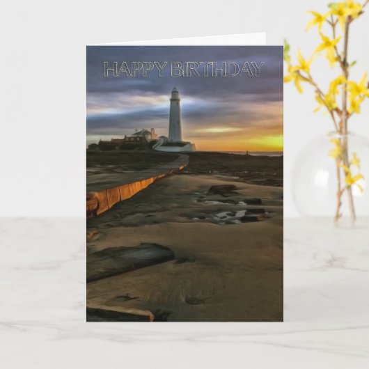 St. Mary Vuurtoren het UK, het Wenskaart van de Kaart (Gele Bloem)