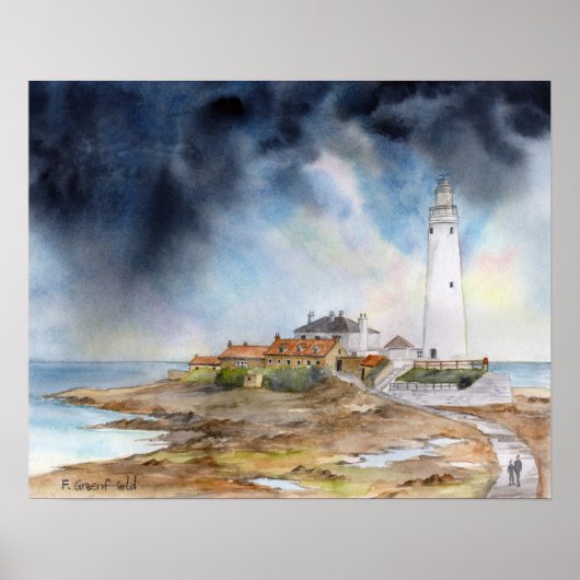 St Marys Lighthouse Whitley Bay Watercolour Poster (Voorkant)