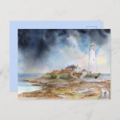 St Marys Lighthouse Whitley Bay Waterverf Briefkaart (Voorkant / Achterkant)