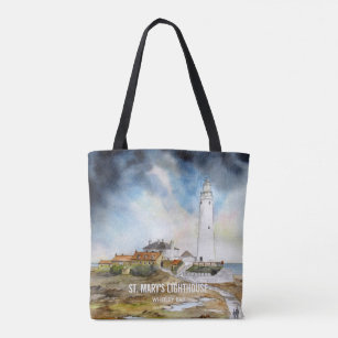 St. Mary's Lighthouse Whitley Bay Waterverf Tote Bag