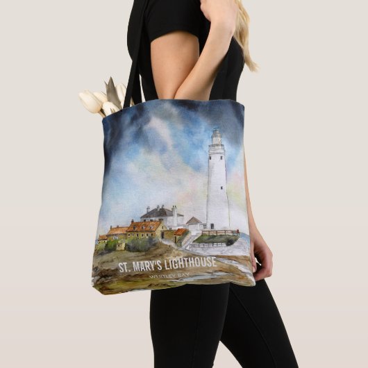 St. Mary's Lighthouse Whitley Bay Waterverf Tote Bag (Dichtbij)
