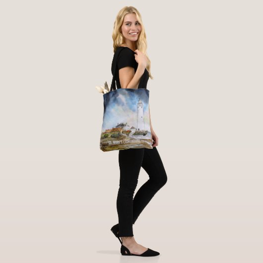 St. Mary's Lighthouse Whitley Bay Waterverf Tote Bag (Op model)