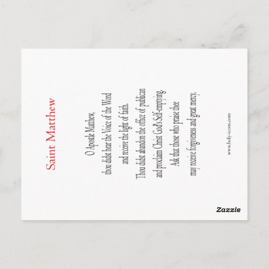 St. Matthew Prayer Card Briefkaart (Achterkant)