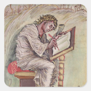 St. Matthew, van de Ebbo Gospels Vierkante Sticker