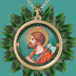 St. Matthias de Apostle (JMAS 09) Round Goud Vergulden Ketting<br><div class="desc">In de tussentijd tussen de Ascension en Pentecost werd door velen de stad Matthias (1e eeuw) gekozen om Judas Iscariot als apostel te vervangen. De tradities verschillen enigszins van die van zijn post-selectieminister, maar zijn het erover eens dat hij martelaarschap heeft ondergaan. Hier schept hij een bijl als instrument; in...</div>