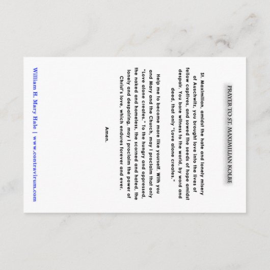 St. Maximilian Kolbe Prayer Kaart (Achterkant)