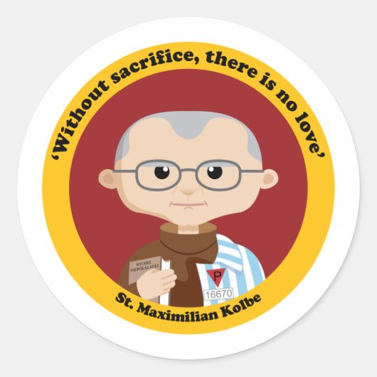 St. Maximilian Kolbe Ronde Sticker (Voorkant)