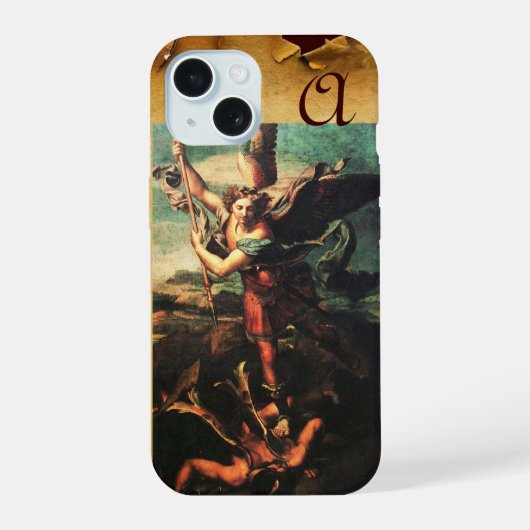 St MICHAEL AARTSENGEL DIE SATAN OVERWINNEN Monogra iPhone 15 Case (Achterkant)
