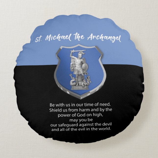 St. Michaël Aartsengel Gebed Denk Aan Jou Rond Kussen (Voorkant)