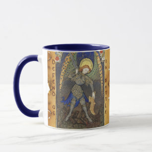 St.Michael aartsengel met duivel monogram perkamen Mok