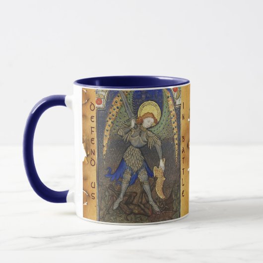 St.Michael aartsengel met duivel monogram perkamen Mok (Links)