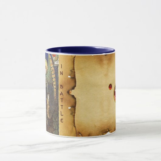 St.Michael aartsengel met duivel monogram perkamen Mok (Midden)