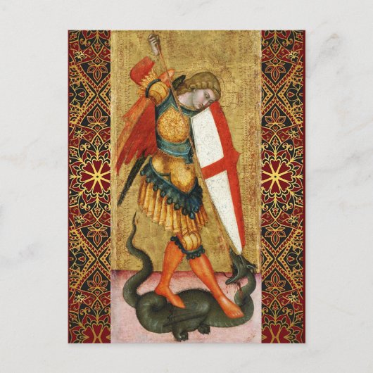 ST. MICHAEL ARCHANGEL EN DRAAK Sienese Gebed Feestdagenkaart (Voorkant)