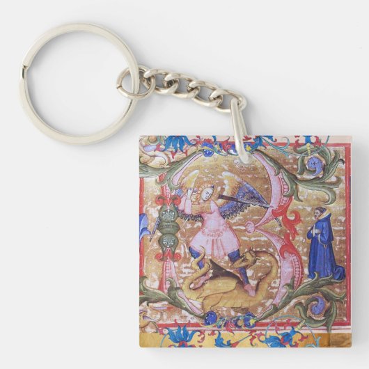 St. Michael Archangel en Dragon Prayer Perkament Sleutelhanger (Voorkant)