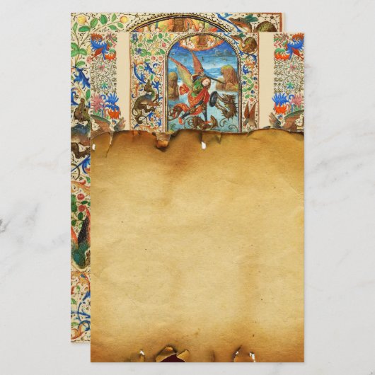 ST. MICHAEL ARCHANGEL EN DRAGON Vlaams Miniatuur Briefpapier (Voorkant / Achterkant)