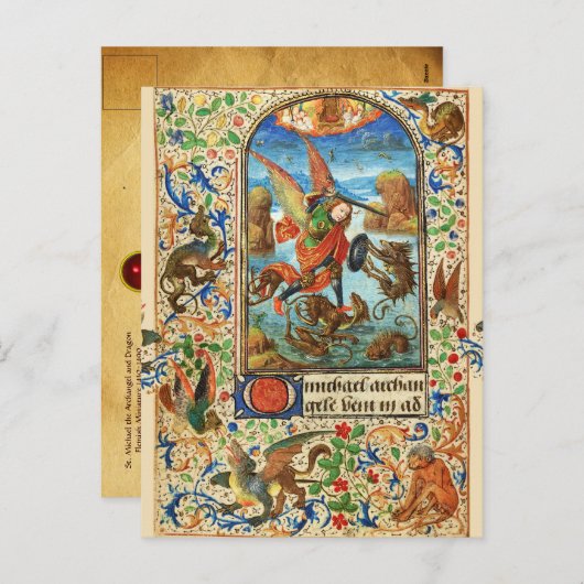 ST. MICHAEL ARCHANGEL EN DRAGON Vlaams Miniatuur Feestdagenkaart (Voorkant / Achterkant)