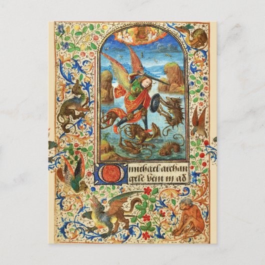 ST. MICHAEL ARCHANGEL EN DRAGON Vlaams Miniatuur Feestdagenkaart (Voorkant)