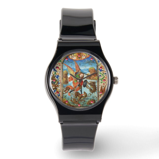 ST. MICHAEL ARCHANGEL EN DRAGON Vlaams Miniatuur Horloge (Voorkant)