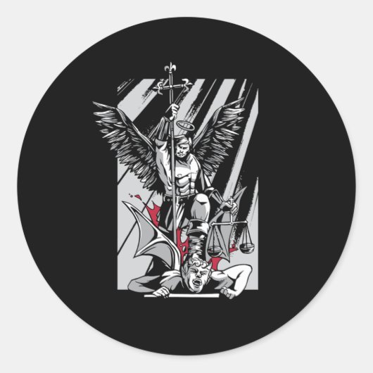 St Michael Archangel Evil Religion Faith Believer Ronde Sticker (Voorkant)